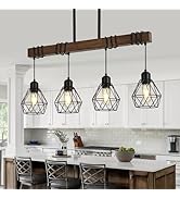 5-Light Kitchen Island Lighting Hanging for Farmhouse Linear Chandeliers,Dining Room Light Fixtur...