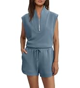 ReachMe Womens 2 Piece Lounge Set Buttery Soft Oversized Half Zip Sleeveless Pullover High Rise S...