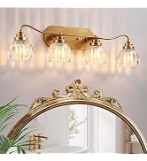 Vintage Bathroom Light Fixtures, Gold Bathroom Vanity Light, Matte Antique Brass Finish with Crys...