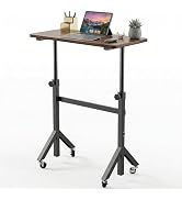 HUANUO Small Rolling Laptop Standing Desk, Height Adjustable Mobile T-Base Desk with Lockable Cas...