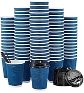 SIUQ 12 oz Coffee Cups-90 Pack Disposable Coffee Cups with Lids and Straws, Insulated Ripple Wall...