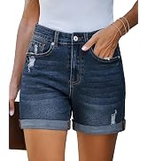 MEMVU Women's High Waisted Ripped Stretchy Jean Shorts Folded Hem Casual Denim Shorts 2026