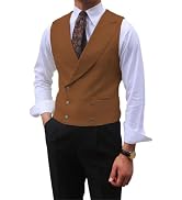 SevenBoy Men's Fashion Double-Breasted Dress Vest Formal Waistcoat British Gun Lapel Collar Suit ...