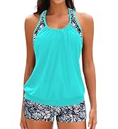 Daci Tankini Swim Tops for Women - Tummy Control Bathing Suit Swimwear Top Only V Neck No Bottom
