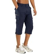 TACVASEN Men's Capri Pants Quick Dry Cargo Hiking Water Resistant Work Summer Long Shorts Below Knee