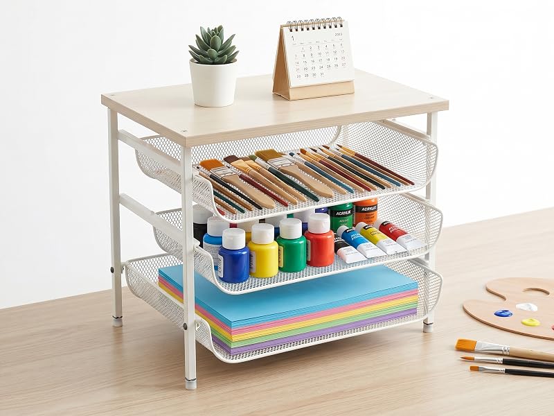 4-Tier Mesh Desk Organizer with Drawer