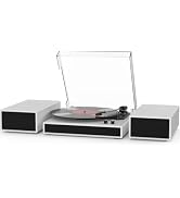 Record Player with 2X External Speakers Turntable Bluetooth Input Belt-Driven 3-Speed (33, 45, 78...