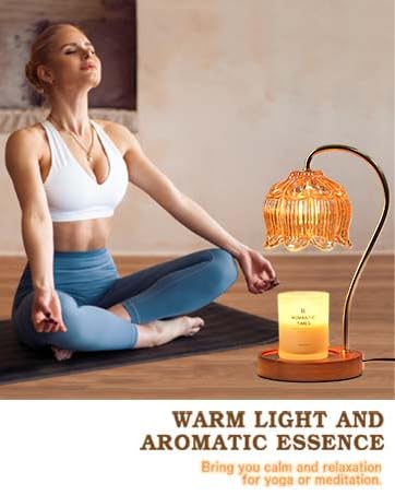 Candle Warmer Lamp Wood with Timer, Dimmable Electric Candle Lamp Warmer for Jar Candles, 2*35 Wa...