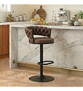 YOUNIKE Bar Stool, Height Adjustable Counter Stool with Woven Back and Armrest, Swivel Bar Chair ...