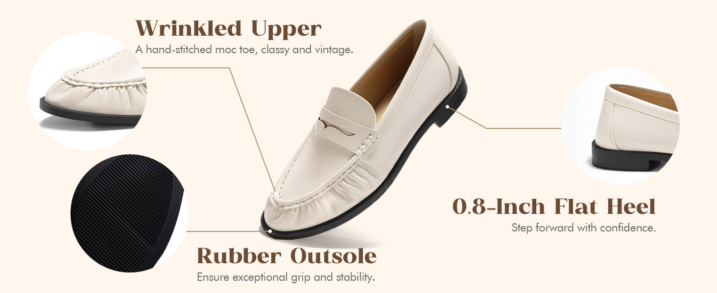 Penny Loafers for Women Comfortable Slip on Shoes Closed Toe Dressy Casual Work Flats