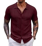 COOFANDY Mens Knit Button Down Shirts Short Sleeve Vintage Polo Shirt Casual Vacation Beach Shirts