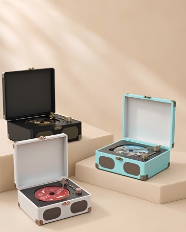 Vintage Record Player with External Dual Stereo Speakers Turntable Support Bluetooth Wireless Pla...
