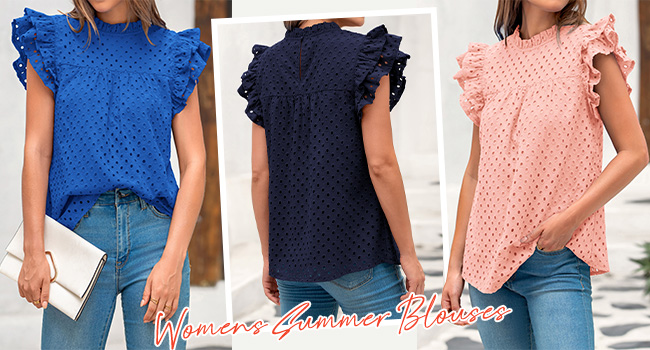 womens blouses dressy Spring outfits for women Womens spring tops ruffle sleeve top Party outfits