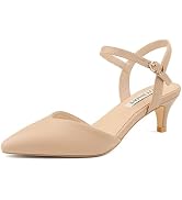 JOY IN LOVE Women's Pointed Toe Kitten Heel Pumps, Ankle Strap Low Heel Work Dress Shoes