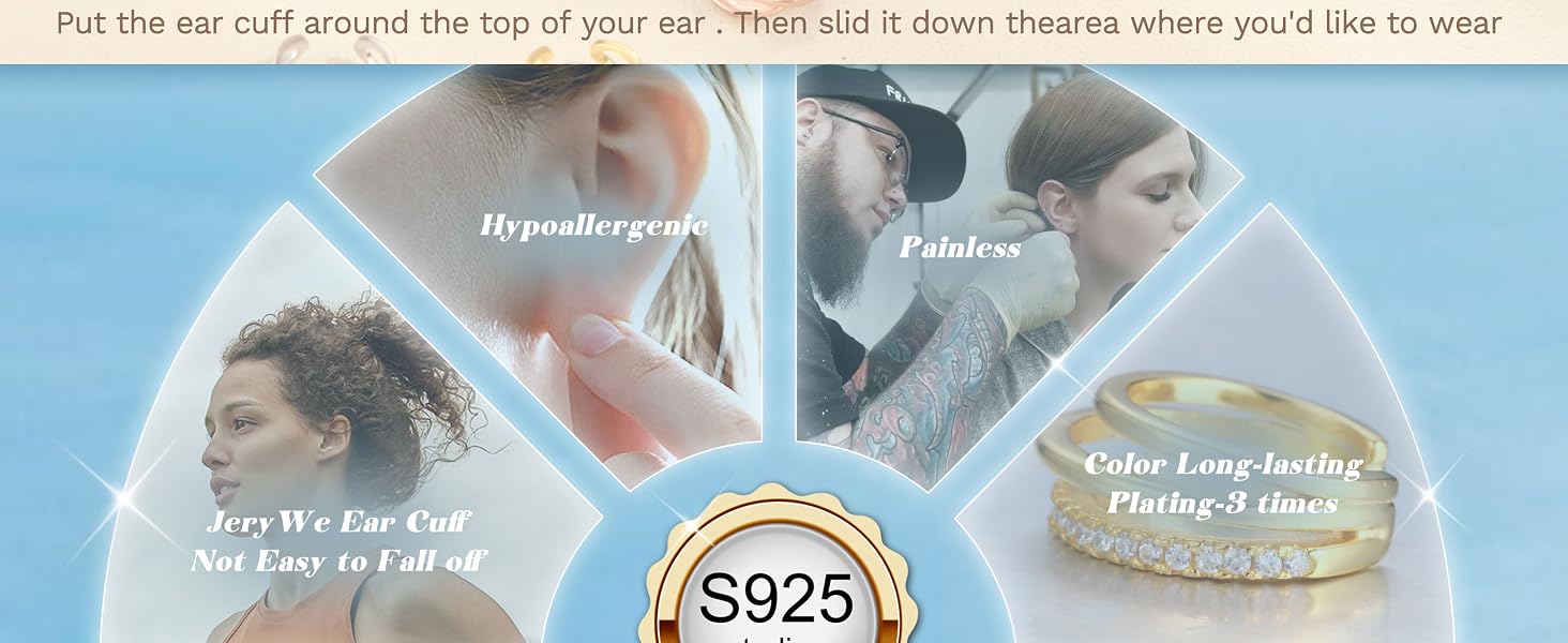 925 Sterling Silver Ear Cuff for Women Non Piercing Adjustable Ear Cuff