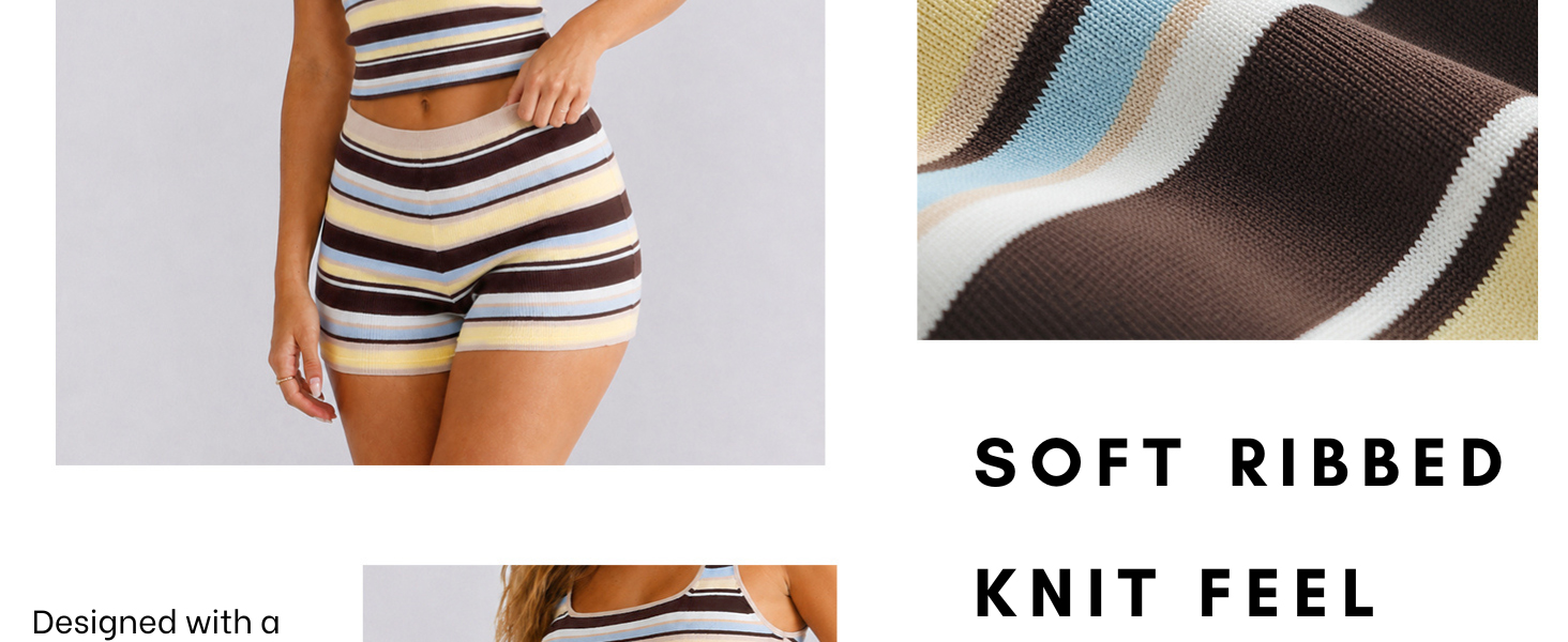 Women Two Piece Sets Summer Vacation Outfit 2026 Striped Knit Tank Tops and Shorts Matching Sets