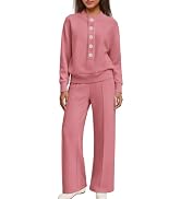 ReachMe Womens 2 Piece Lounge Set Airport Travel Outfit Short Sleeve Half Zip Wide Leg Pants Summ...