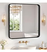 Sweetcrispy Bathroom Mirror 36x28 Inch Metal Framed Rounded Rectangle Vanity Mirror for Wall, Ove...