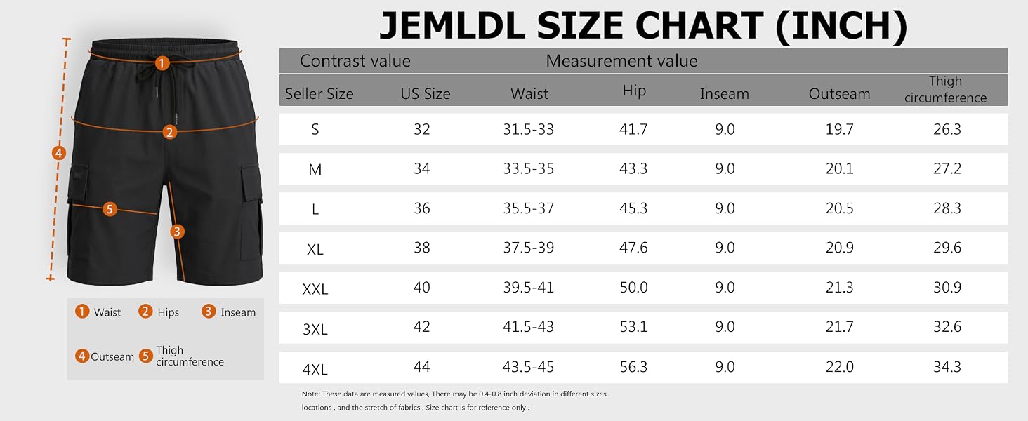 JEMLDL Men's Shorts Size Recommended.