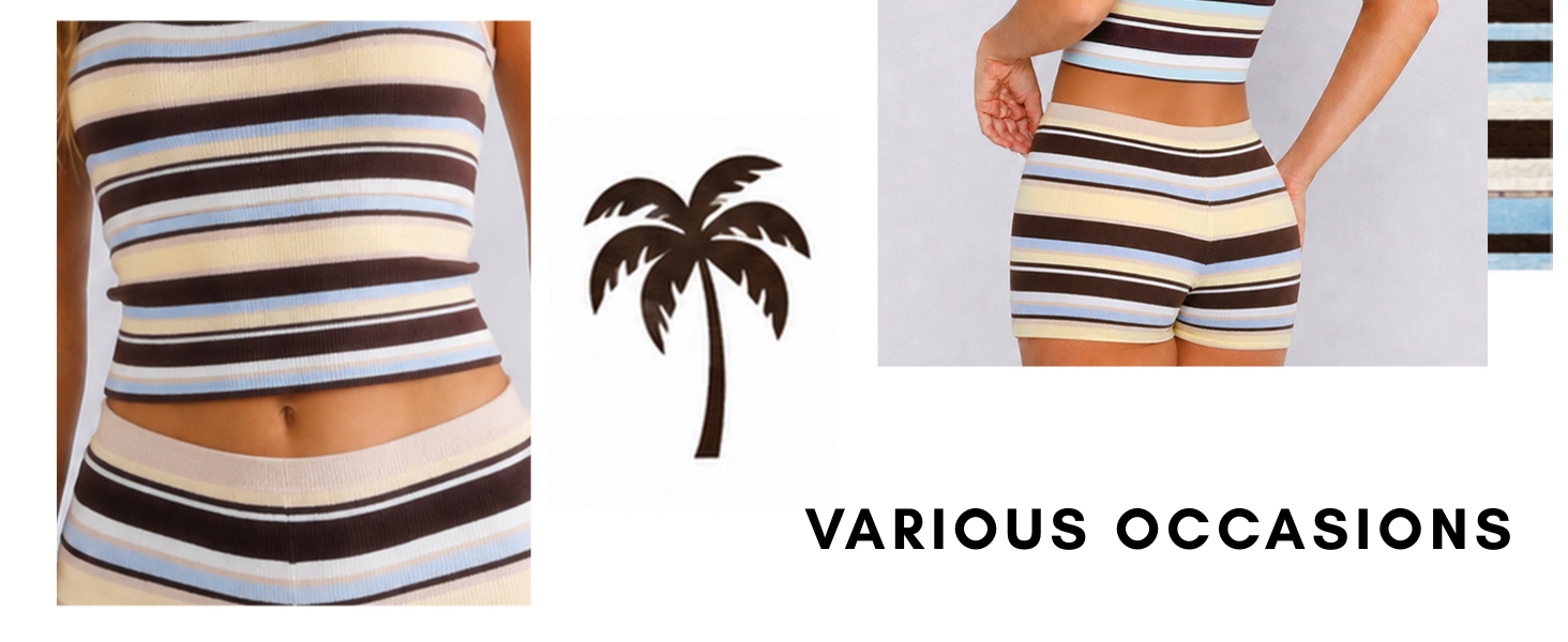Women Two Piece Sets Summer Vacation Outfit 2026 Striped Knit Tank Tops and Shorts Matching Sets