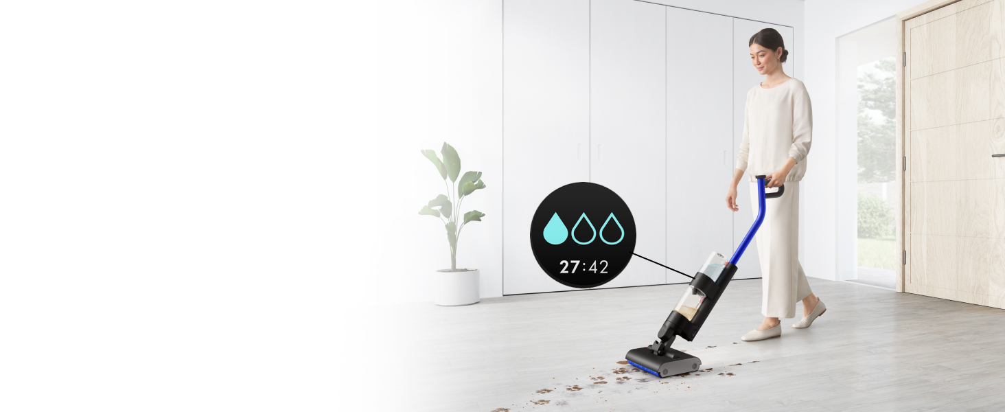 A rendering of the technology inside the Dyson WashG1 to show how it cleans wet spills.