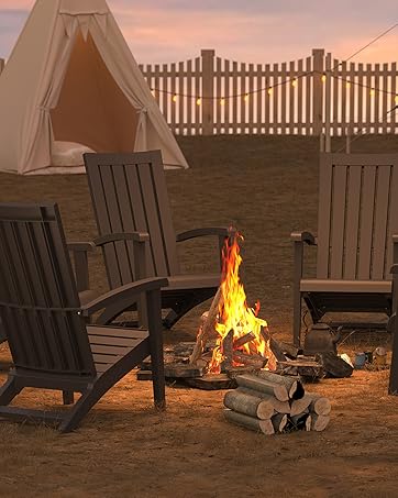 Modern Adirondack Chair, Wood Grain Texture, Patio Ergonomic Design Chair, Pre-Assembled Weather-...