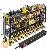 POKIPO 49.5" W Large Power Tool Organizer Wall Mount with Charging Station, 4-Tier Heavy Duty12 C...