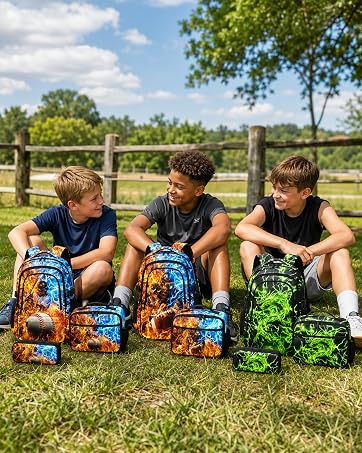 DEPEGET Boys Backpack with Lunch Box Set, 4 PCS Blue Dragon Backpack for Boys, Elementary Bookbag...