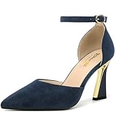 RIBONGZ Women's Closed Pointed Toe Heels Ankle Strap High Pumps Elegant Strappy Stiletto Dress Sh...