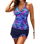 Daci Womens Plus Size Tankini Swimsuits - Tummy Control Two Piece Bathing Suits with Knee Length ...