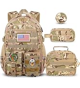 SZWNHS Boys Backpack with Lunch Box Set, 4 PCS Camo School Bookbag for Boys, Black Camo Elementar...