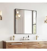 Sweetcrispy Bathroom Mirror 36x36 Inch Metal Framed Rounded Rectangle Vanity Mirror for Wall, Ove...