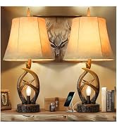 Scenekoy Antler Table Uplight Lamp Set of 2 for Living Room Bedroom, 20.5” Resin Memory Function ...