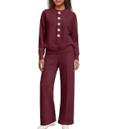 Women 2pc Lounge Set, Wrinkle Free Travel Henley Wide Leg Pants w/ Pockets | Wrinkle-free air kni...