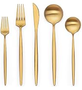 20 Piece Gold Silverware Set for 4, Terlulu Stainless Steel Flatware Set, Gold Cutlery Set Utensi...