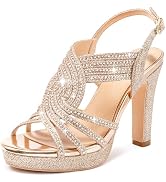 Gufobela Platform Heels for Women Sandals Dressy Sparkly Rhinestone Chunky High Heels Open Toe An...