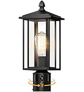 APOTO 2 Pack Porch Lights with GFCI Outlet, Black Dusk to Dawn Motion Sensor Outdoor Lights, 3-Mo...