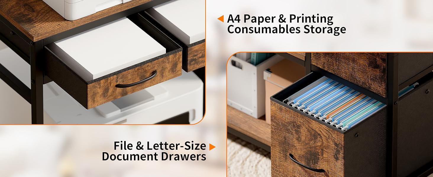 Printer Stand Extra Large File Cabinet with 5 Tier Open Storage Shelf