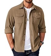 COOFANDY Men's Corduroy Button Down Shirts Jackets Casual Long Sleeve Shacket Lightweight Overshi...