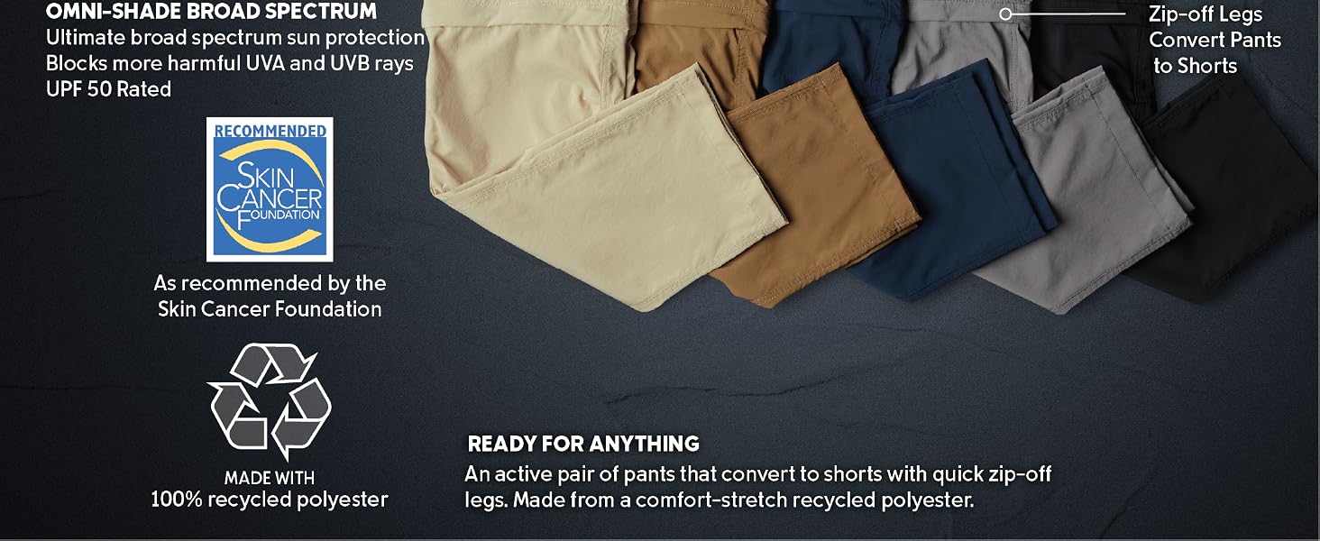Moisture wicking, UPF 50, UV blocking Sun protection, Omni-Wick, Omni-Shade Broad Spectrum