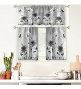AAtter Yellow Floral Kitchen Curtains Valance and Tiers Set 3 Piece Rustic Flowers White Daisy Bu...