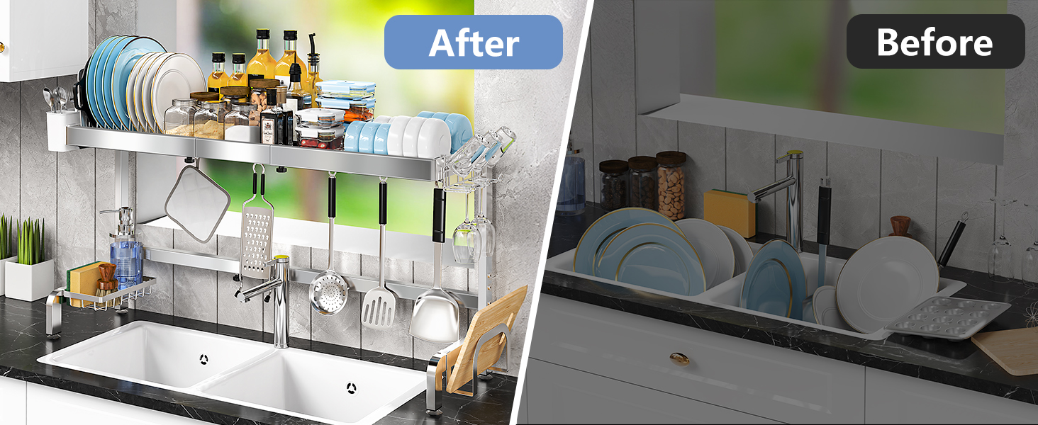 over the sink drying rack for dishes