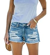 MEMVU Women's Mid Rise Ripped Stretchy Jeans Shorts Frayed Raw Hem Casual Denim Shorts