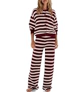 Women 2pc Lounge Set, Wrinkle Free Travel Henley Wide Leg Pants w/ Pockets | Wrinkle-free air kni...