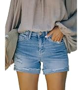MEMVU Women's High Waisted Ripped Stretchy Jean Shorts Folded Hem Casual Denim Shorts 2026