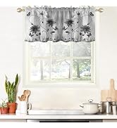 AAtter Blue Floral Kitchen Valance, 52" W x 18" L Rod Pocket Window Treatment, Rustic Daisy Botan...
