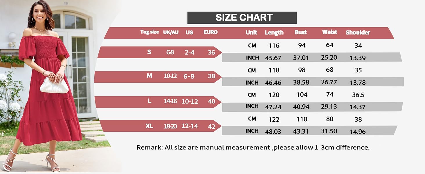 Women's Casual Summer Midi Dress Puffy Short Sleeve Square Neck Smocked Tiered Ruffle Dresses