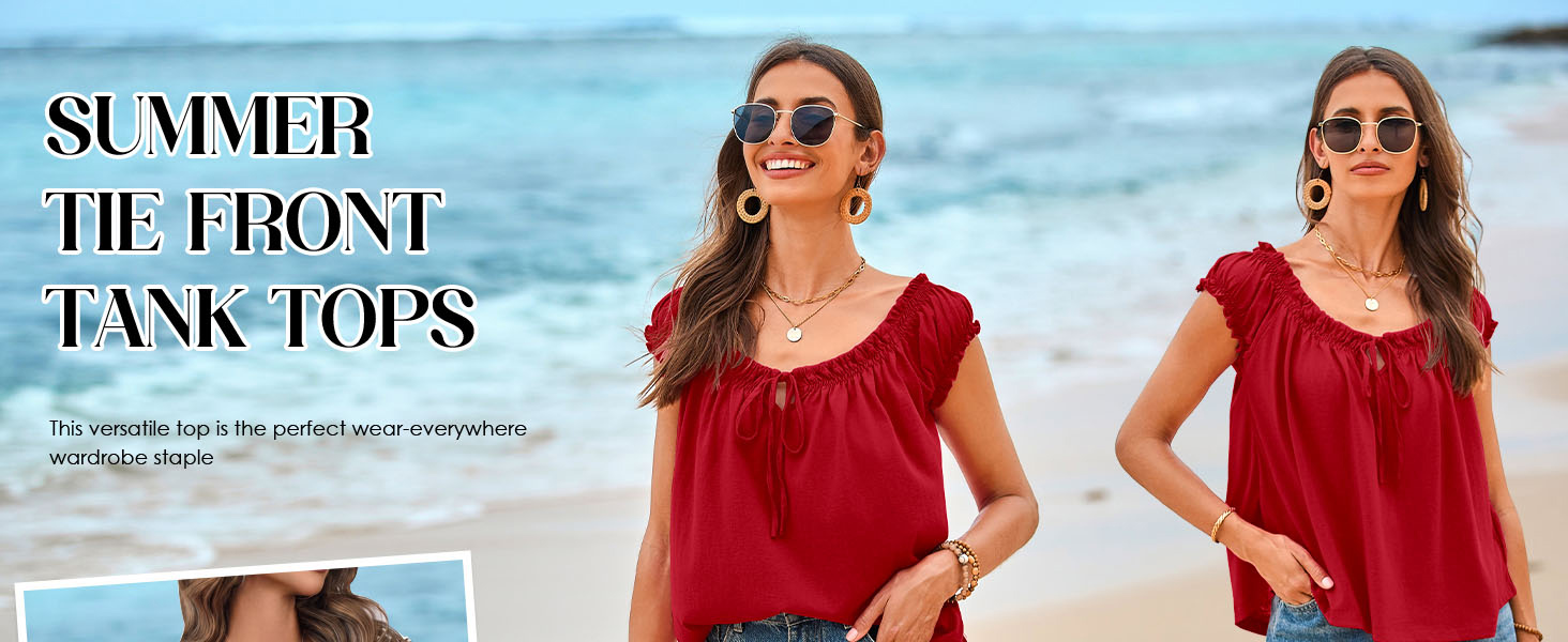summer tie front tank tops
