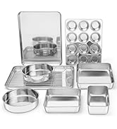 E-far 12-Piece Bakeware Sets, Stainless Steel Baking Pan Set Includes Cookie Sheet, Round Square ...