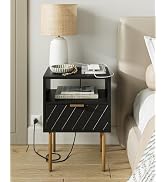 AEPOALUA Nightstand with Charging Station,Small Bedside Table with Drawer,White Night Stand, Beds...